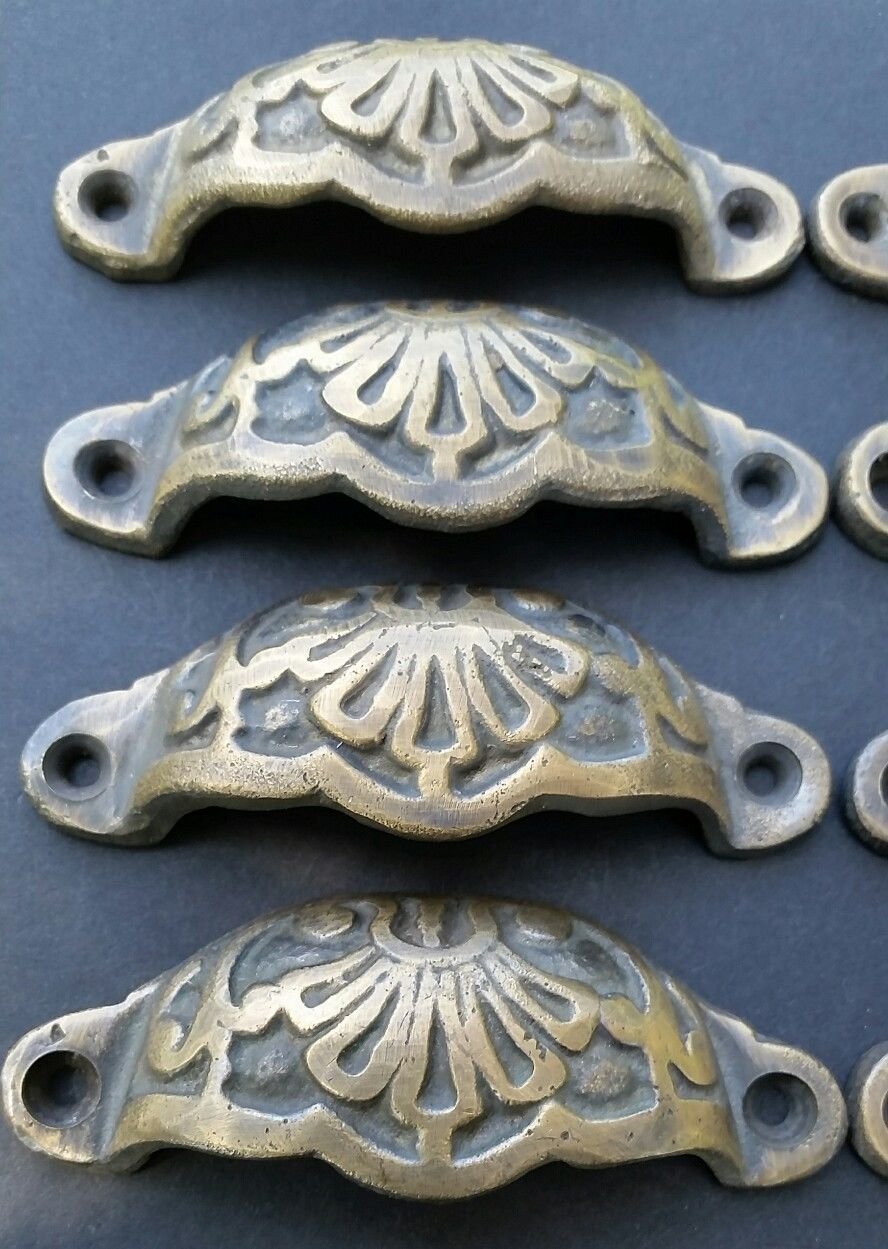 4 Apothecary Drawer Cup Bin Pulls Handles Antique Victorian Style 3 9/16" #A2