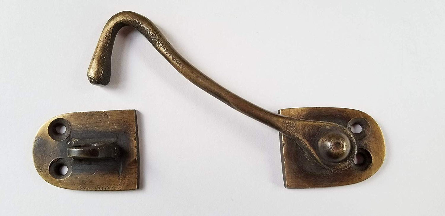 Solid Brass Cabinet, Door, Gate, Shutter, Window, Hook Latch Lock 4-1/2"w. #X25
