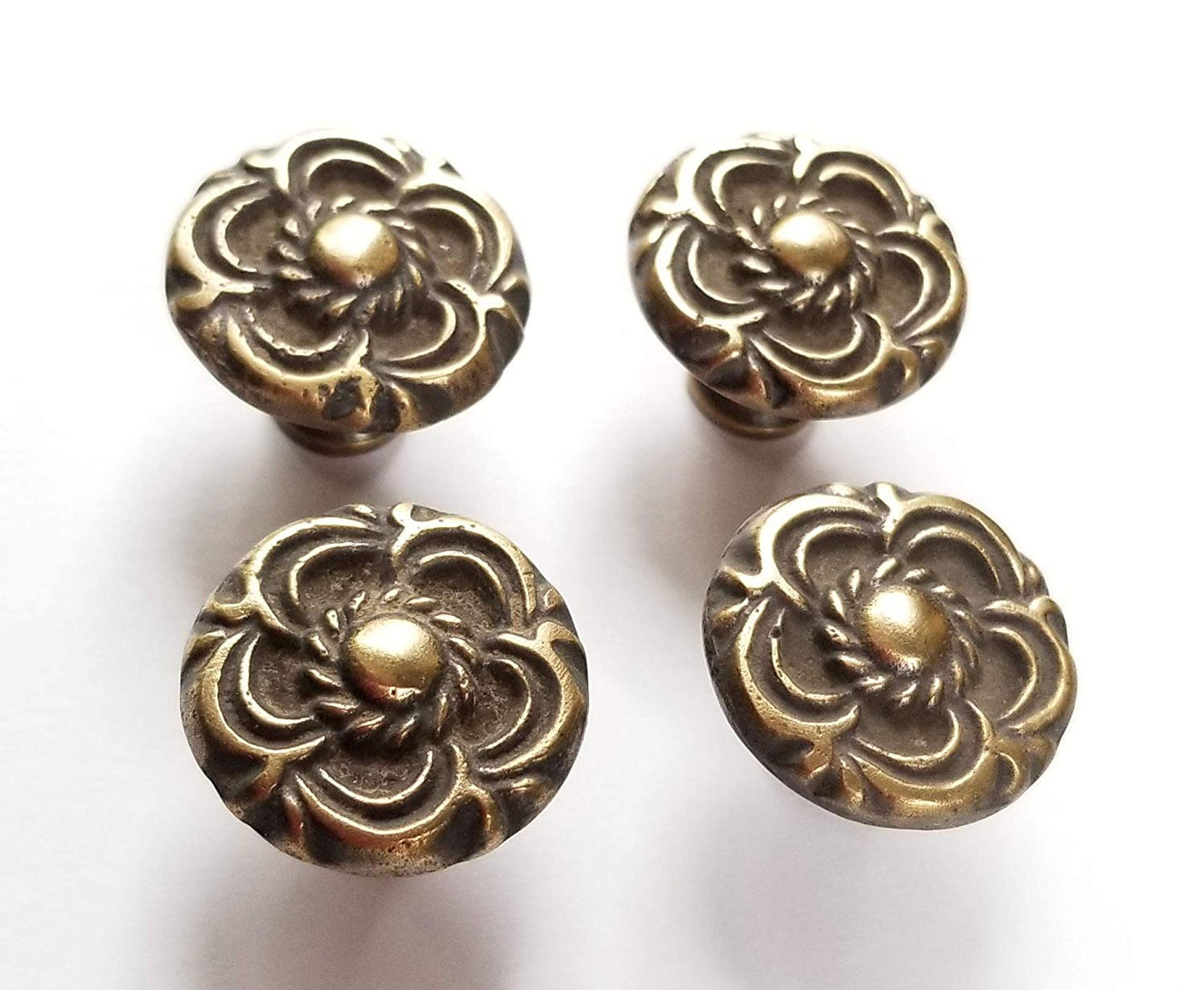 4 Antique Vintage Style French Provincial Brass Floral Knobs Pulls Handles #K19