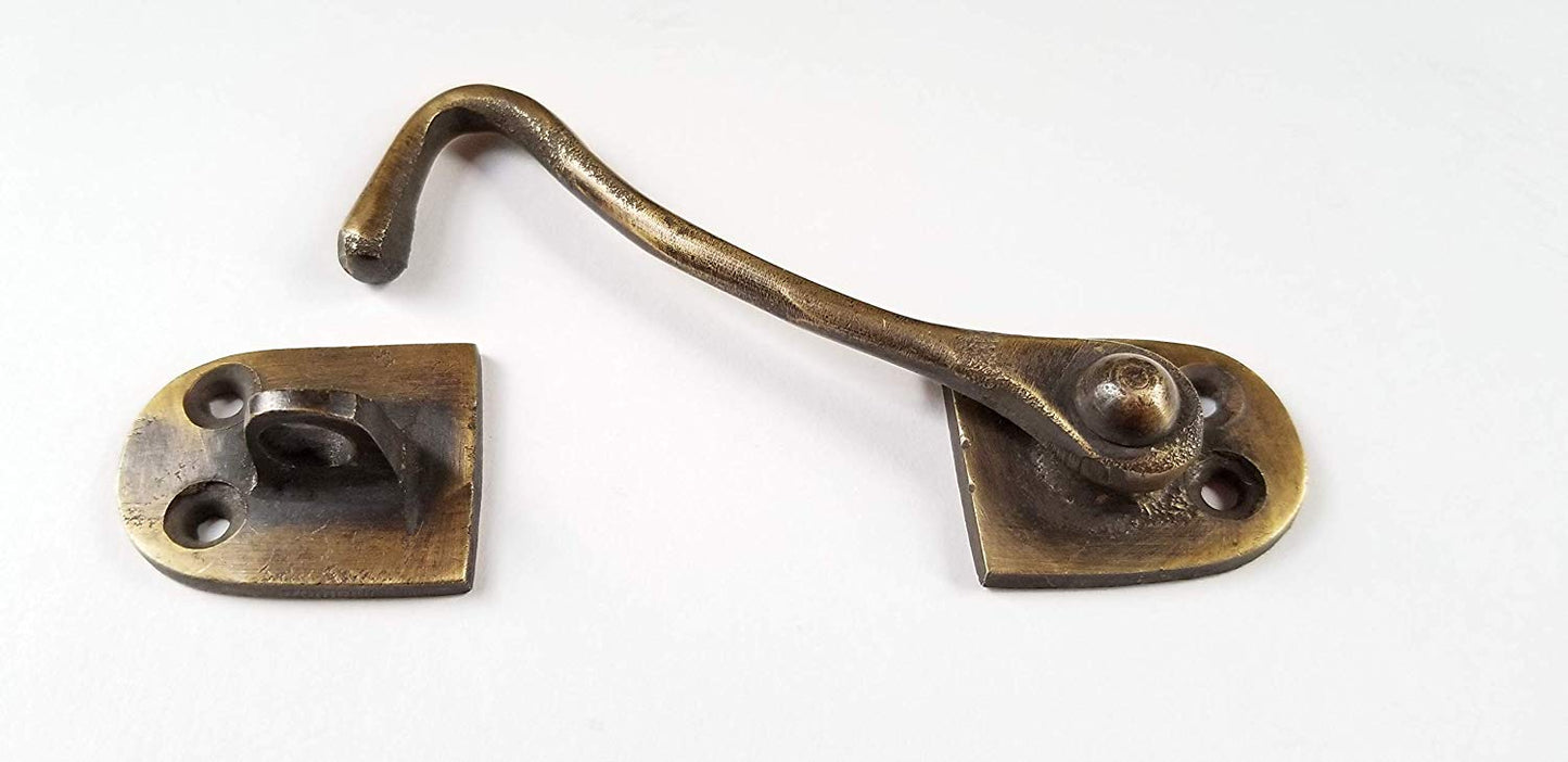 Solid Brass Cabinet, Door, Gate, Shutter, Window, Hook Latch Lock 4-1/2"w. #X25