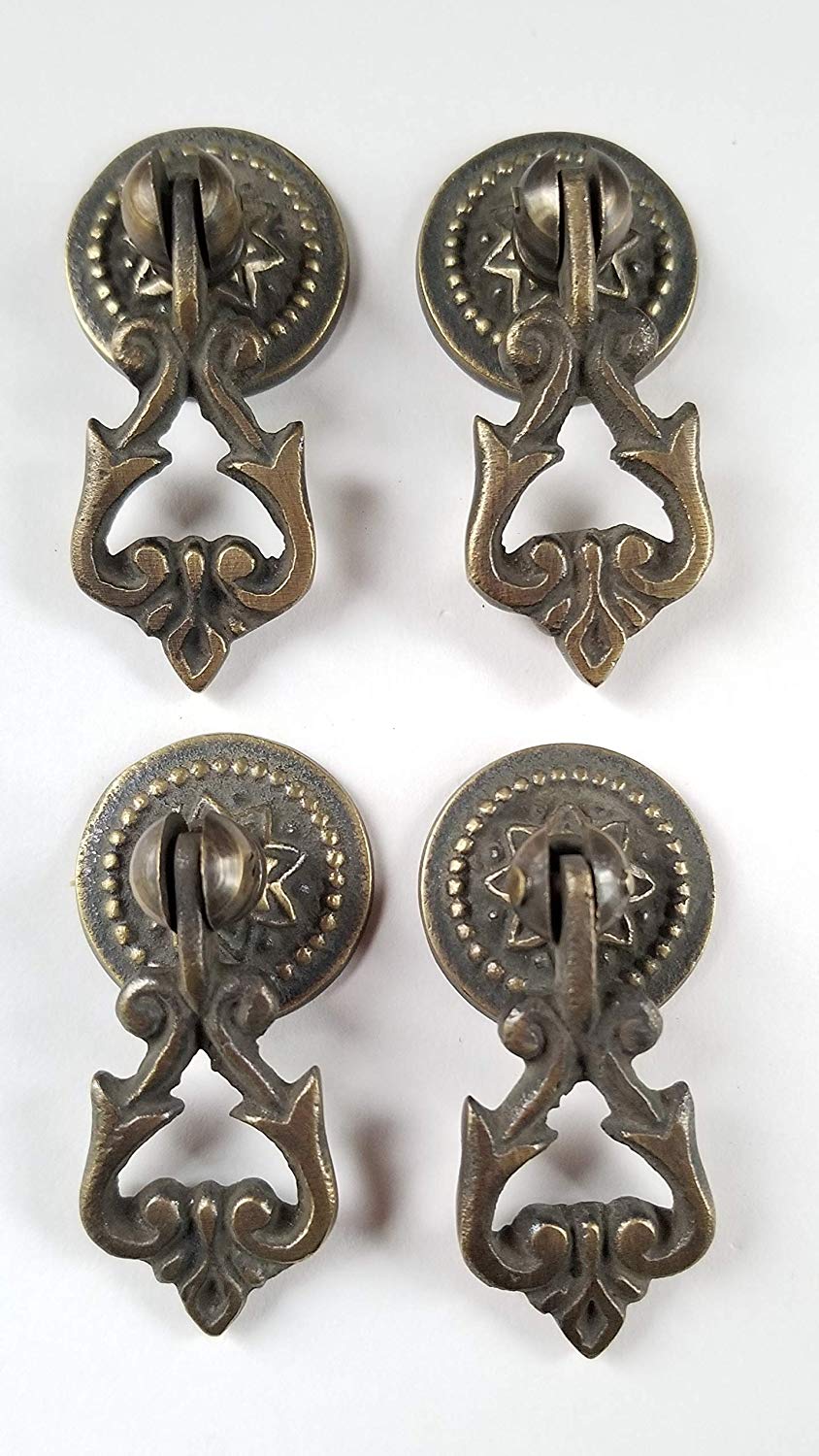 4 Teardrop Handles Pulls Ornate Victorian Antique Style 2" with 4 Bolts # H8
