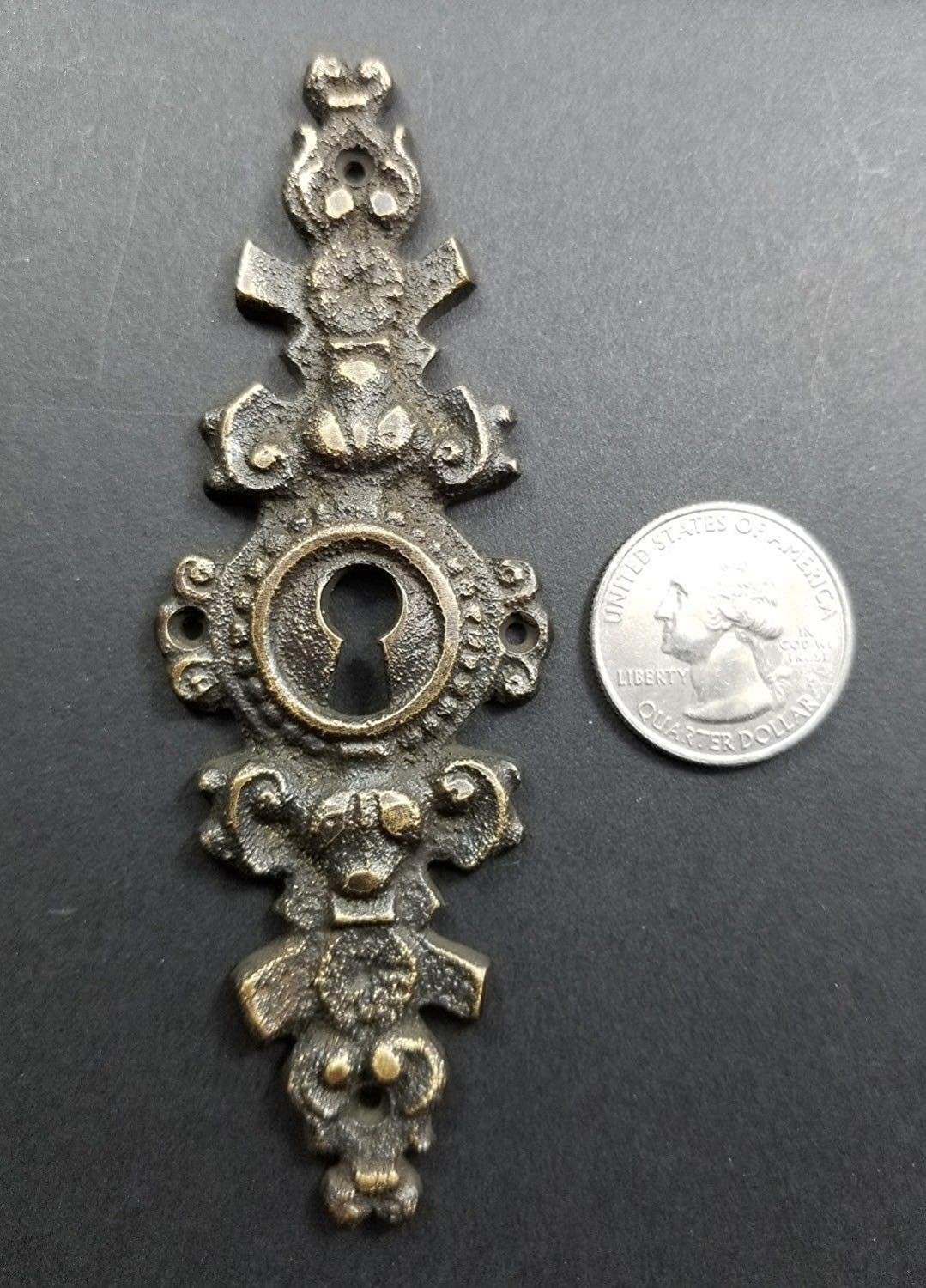 2 VTG. Antique Style French Escutcheons Key Hole Cover 4-1/4" Jewelry Component Part #E19