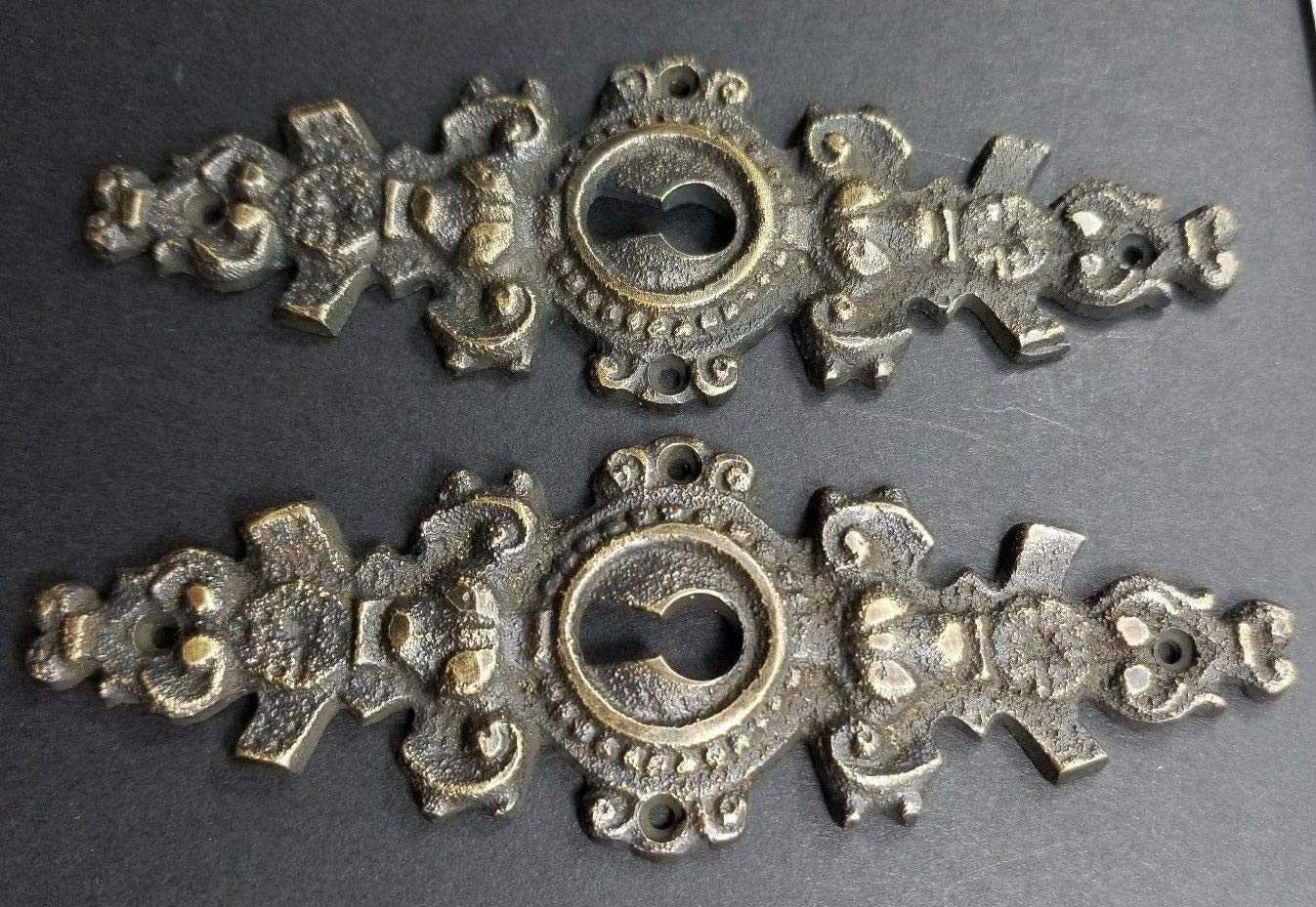 2 VTG. Antique Style French Escutcheons Key Hole Cover 4-1/4" Jewelry Component Part #E19