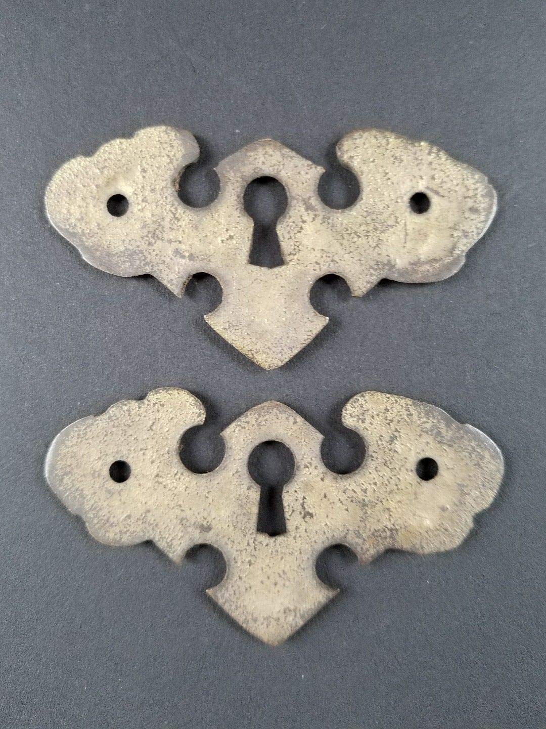 2 Vintage Antique Ornate Brass Escutcheons Keyhole Covers 2 1/2" Wide #E17