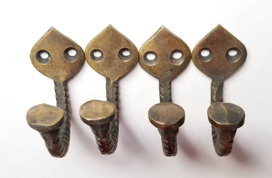 6 Antique Vintage Style Single Twisted Rope Brass Coat Hat Towel holder Hooks 2 1/4" long #C6