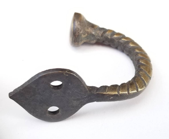 6 Antique Vintage Style Single Twisted Rope Brass Coat Hat Towel holder Hooks 2 1/4" long #C6