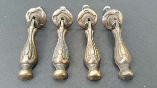4 Pendant Brass Handle Pulls w. screws 2 5/8" Antique Classic Style #Z4