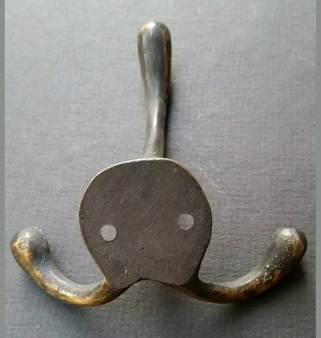 Set of 4 antique tarnished solid brass triple Coat Hat Towel Hooks Solid Brass 3 3/8" long #C2