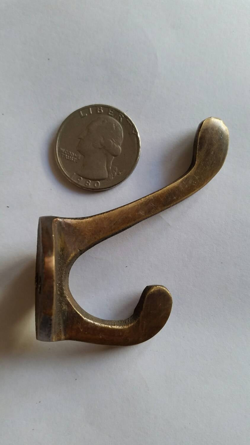 4 Antique Vintage Solid Brass Coat, Hat, Towel Double Hooks with 6 sided backplate 2 1/4" long #C3