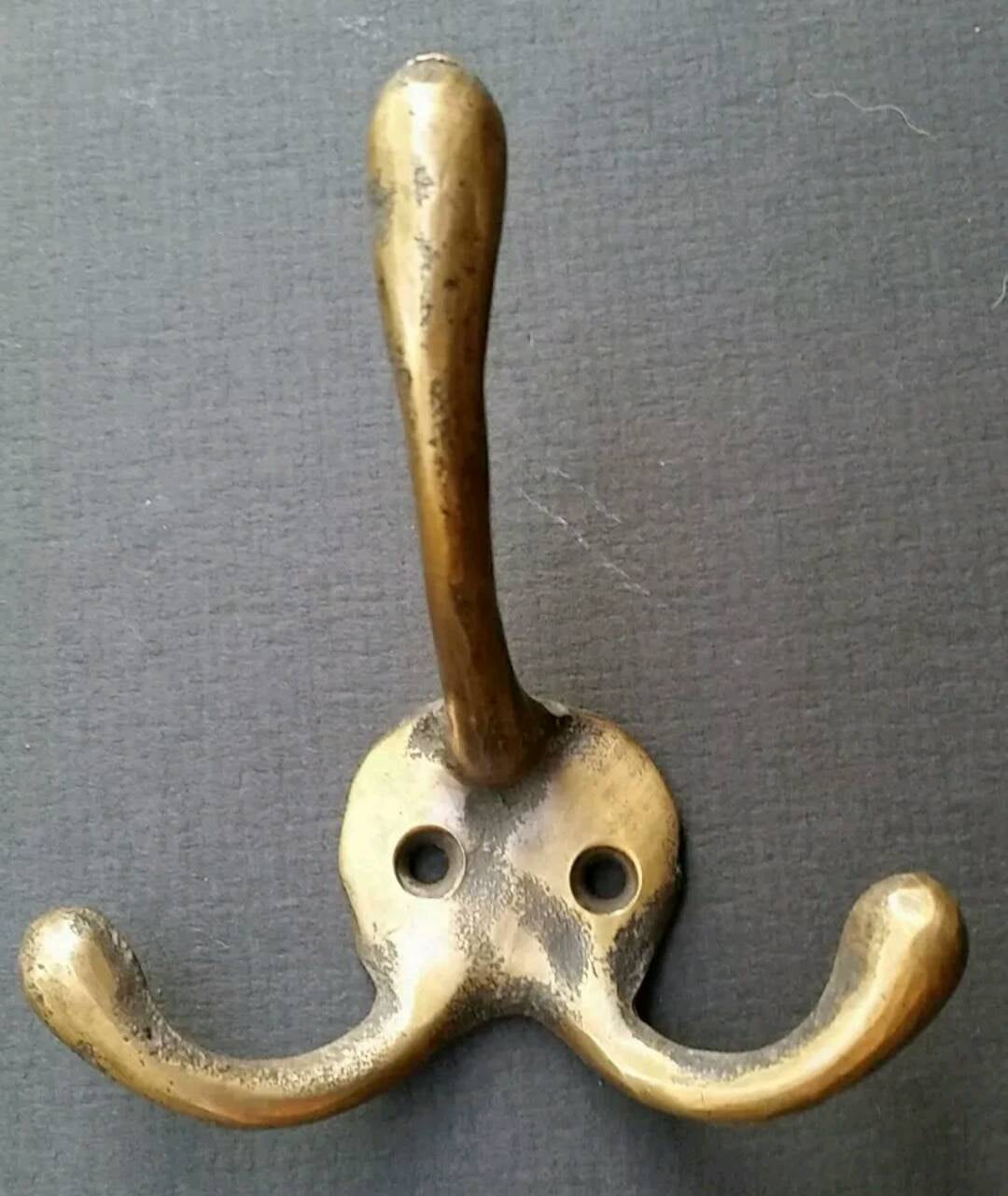 Set of 4 antique tarnished solid brass triple Coat Hat Towel Hooks Solid Brass 3 3/8" long #C2
