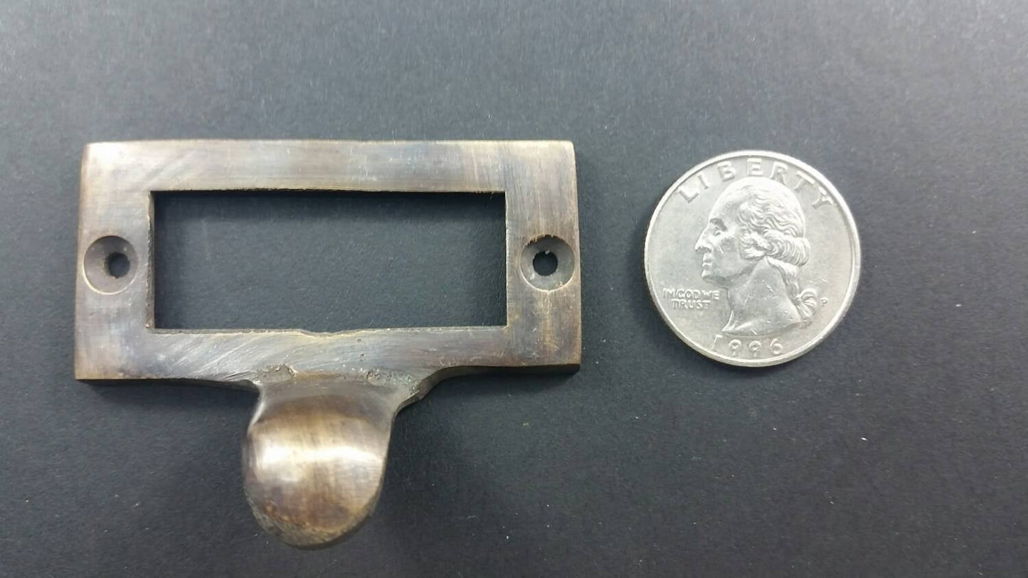 4 Brass File Cabinet Drawer Label Holder Pulls 2 1/8" wide #F2