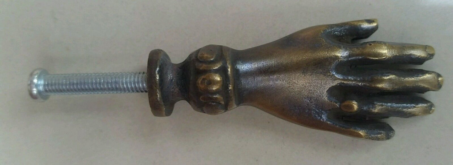 Set 4 Brass ANTIQUE Vtg. style figural LADIE'S dainty HANDS Cabinet Drawer Knob Pull Handle 2" #K12