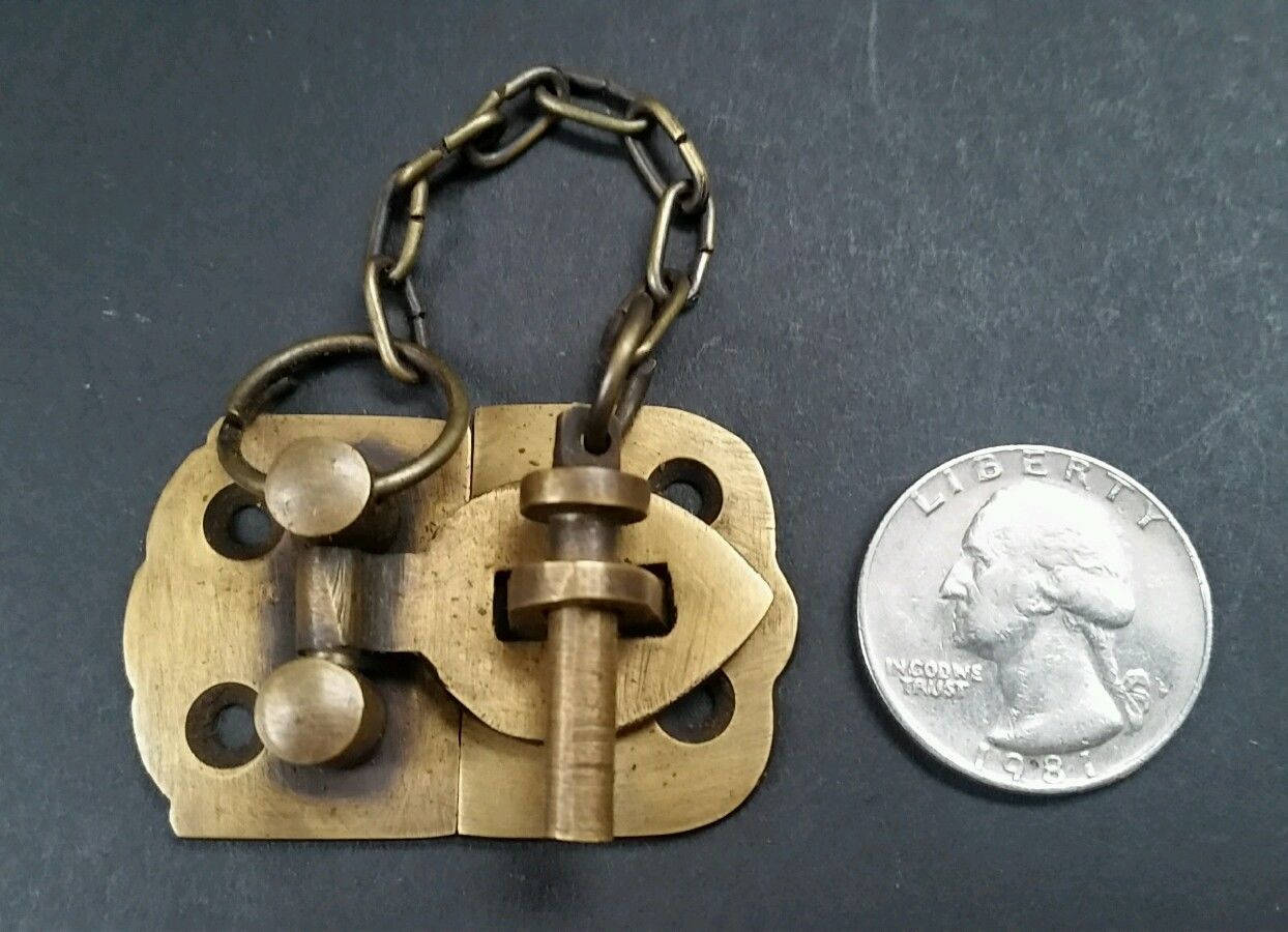 Unique Vintage Cabin Cabinet Door Pin Latch, Solid Brass Hasp Lock Gate.Unlaquered. 1 3/4" #X4