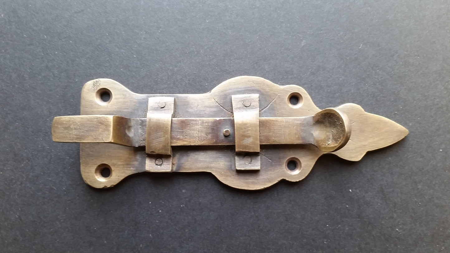 Solid Vintage Friction Slide Gate Door Latch Cabin Retro Brass Fitting Lock Hasp 4 3/4" #X6