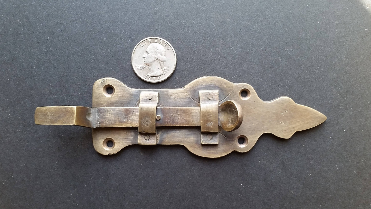 Solid Vintage Friction Slide Gate Door Latch Cabin Retro Brass Fitting Lock Hasp 4 3/4" #X6
