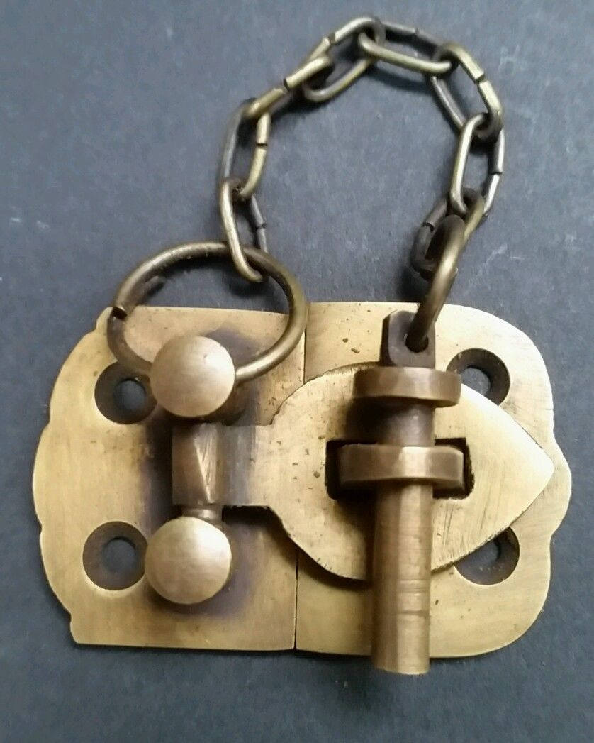 Unique Vintage Cabin Cabinet Door Pin Latch, Solid Brass Hasp Lock Gate.Unlaquered. 1 3/4" #X4