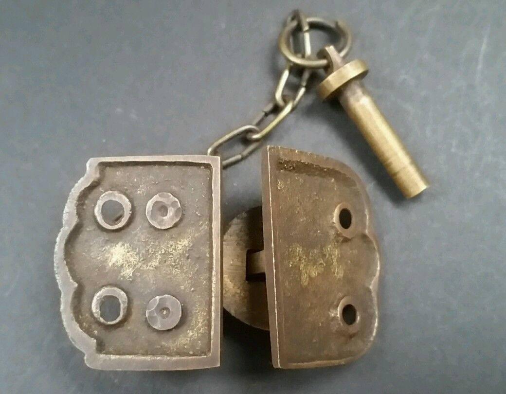 Unique Vintage Cabin Cabinet Door Pin Latch, Solid Brass Hasp Lock Gate.Unlaquered. 1 3/4" #X4