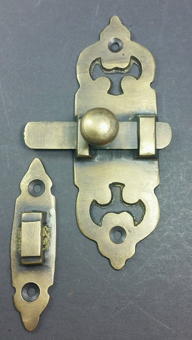 Ornate Antique Solid Brass Door Latch Lock Bolt Barn Gate Cabinet #X11
