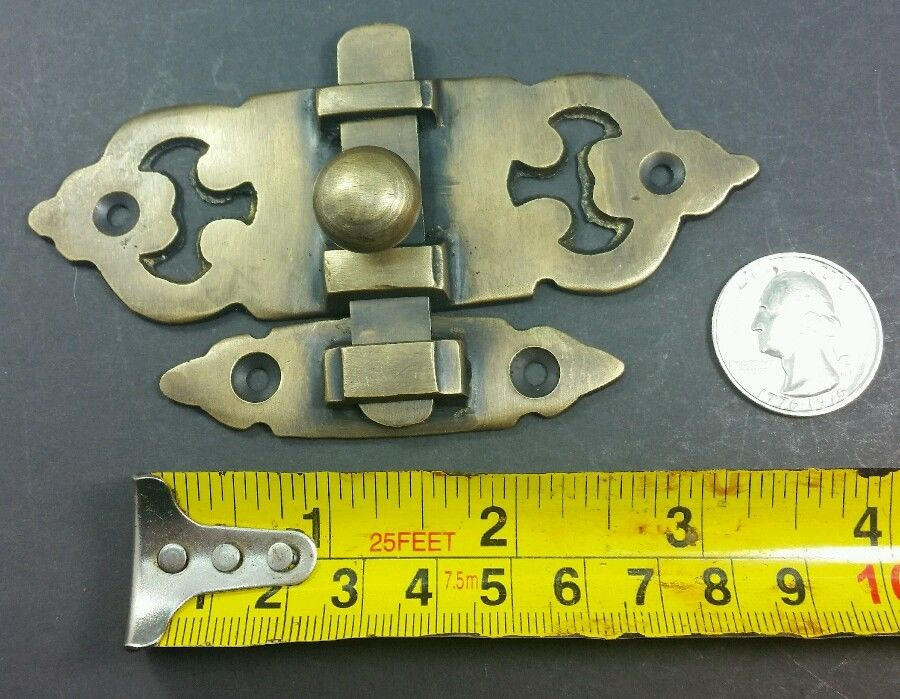 Ornate Antique Solid Brass Door Latch Lock Bolt Barn Gate Cabinet #X11