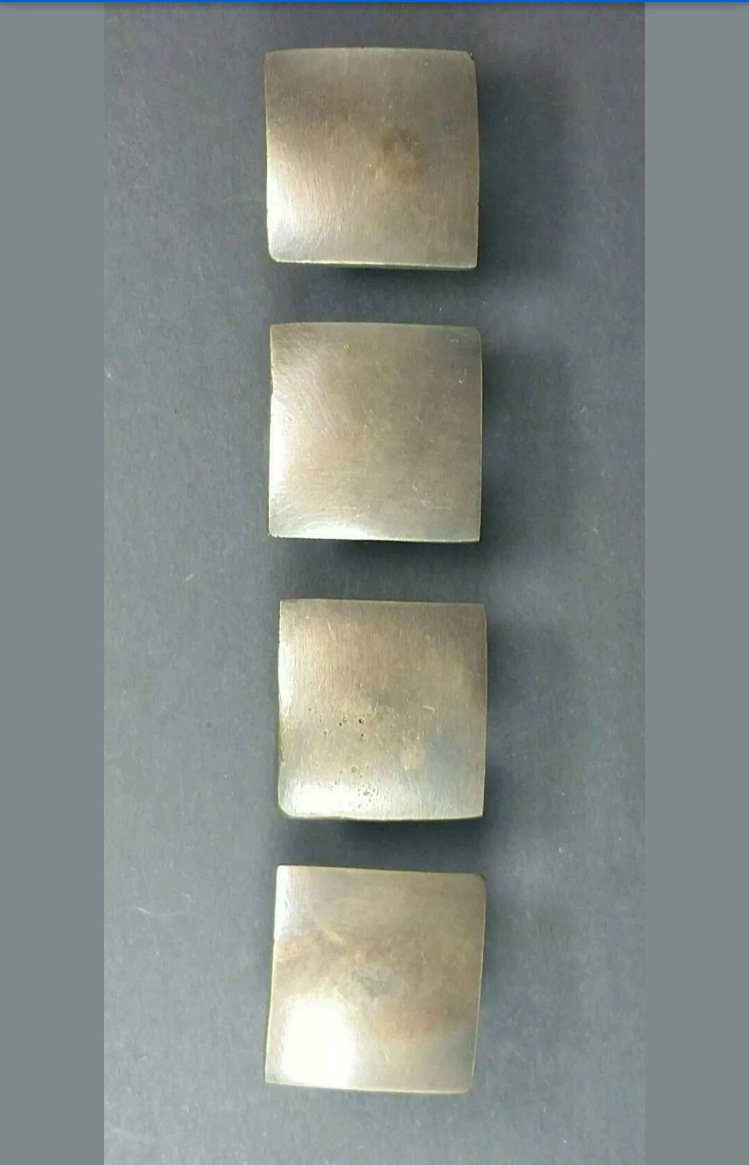 4 square Arts and Crafts Mission knobs pulls 7/8" solid tarnish brass #K8
