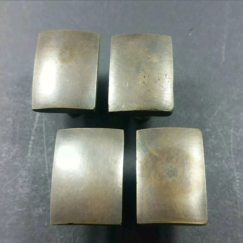 4 square Arts and Crafts Mission knobs pulls 7/8" solid tarnish brass #K8