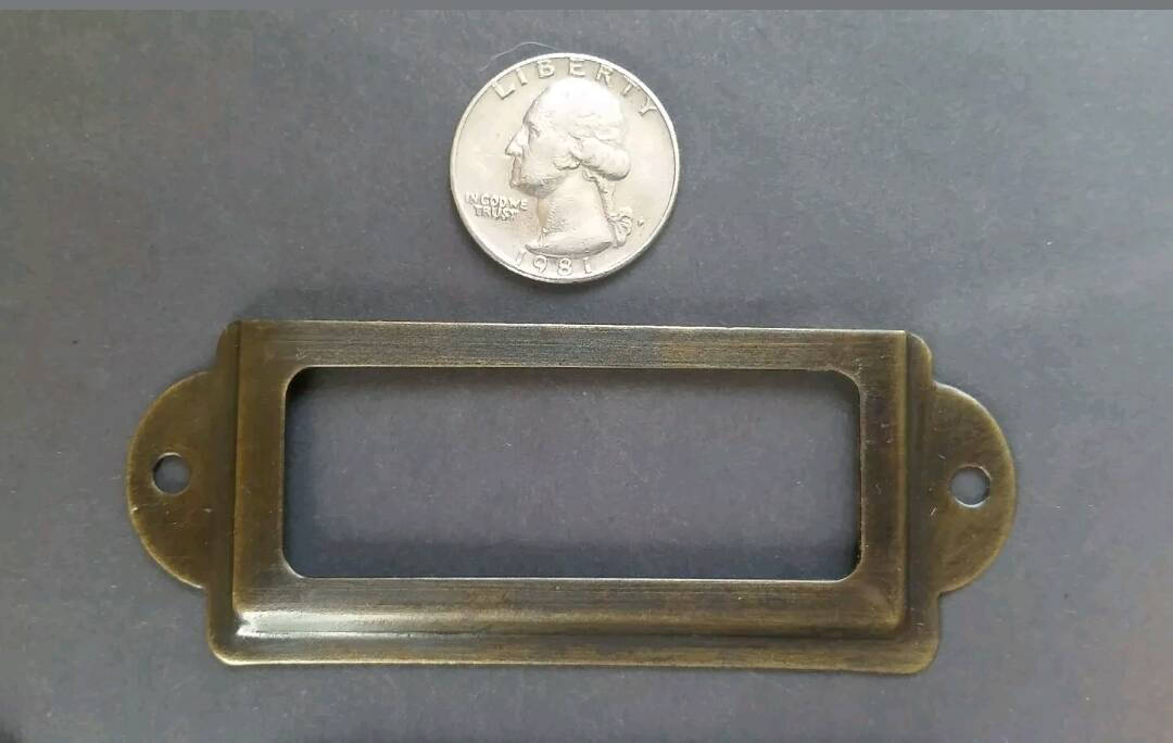 10 Antique brass vintage file cardholder label holders 3 1/2" x 1 5/16" #F4