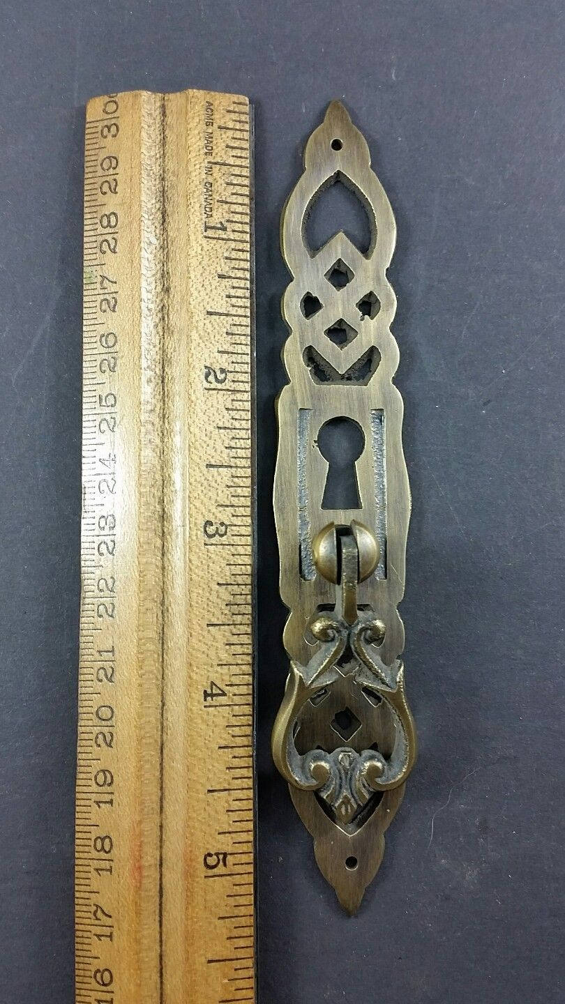 2 Lg.Ornate long Brass Handle Drawer Pulls knobs 5 3/8" x 7/8" #H37