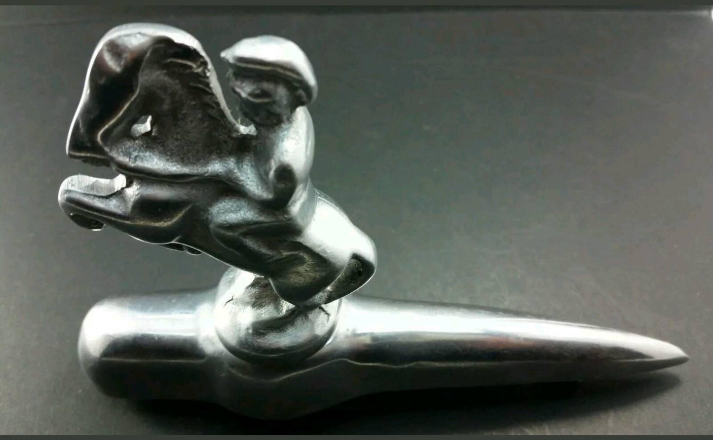 Vespa motorcycle Horseman hood/fender ornament emblem 6 1/4" Deco style