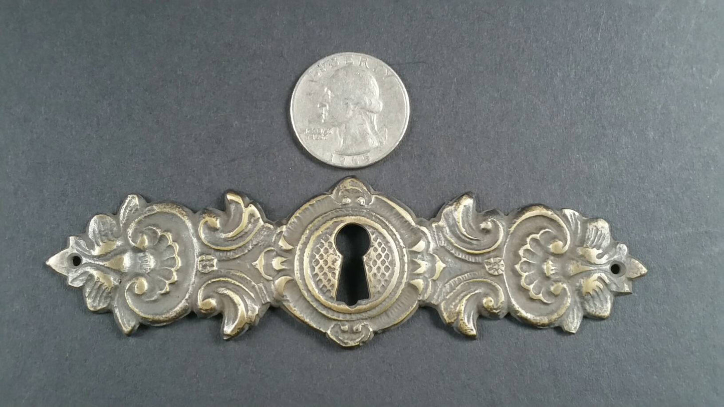 2 Antique French Brass Escutcheons, Ornate Keyhole Cover,Door, Louis XIV French Country #E16