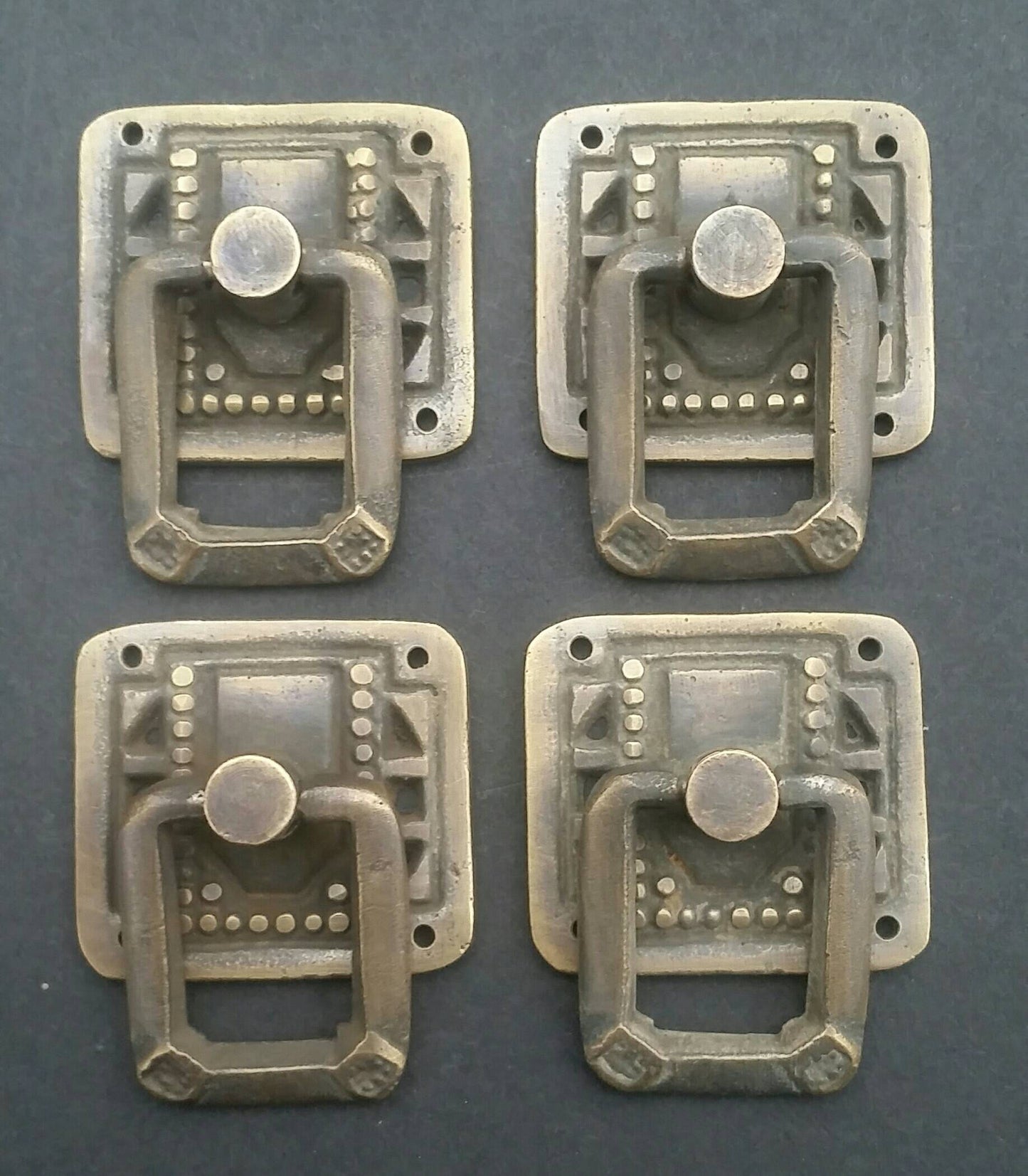 4 Arts and Crafts Mission antique style brass ring pull handles ~1 1/4" #H29