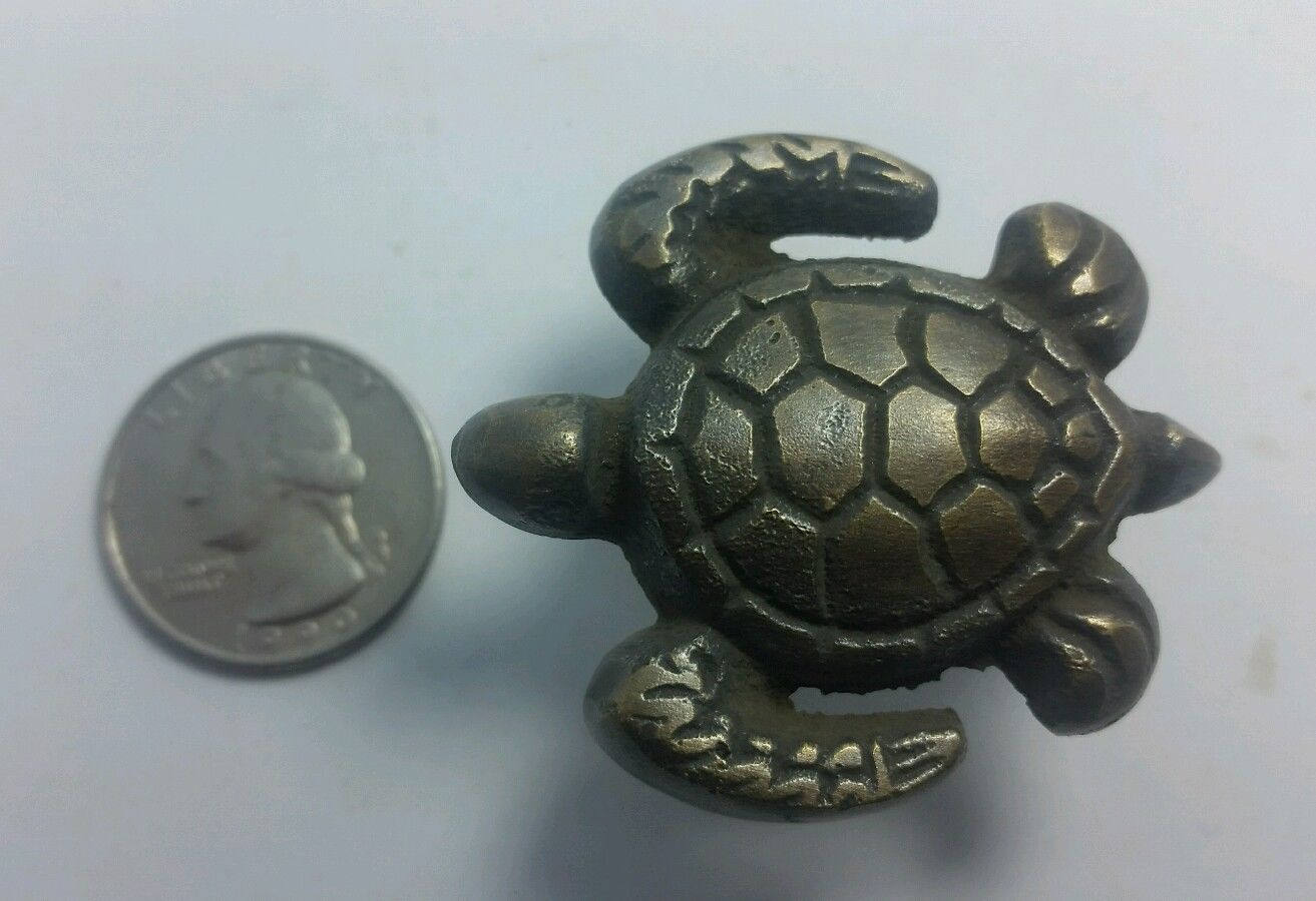 2 Sea Turtle Brass Knobs Ocean Beach Seaside Hardware 1 3/4" long #K10