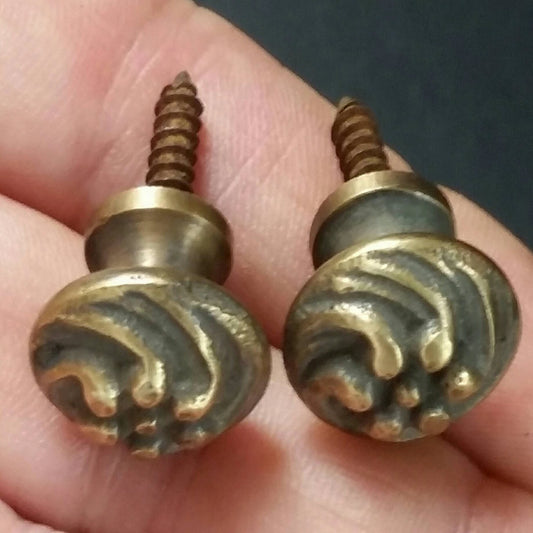 2 Solid Brass SMALL Floral Embossed Stacking Barrister Bookcase 5/8"dia Knobs drawer Pulls #K14