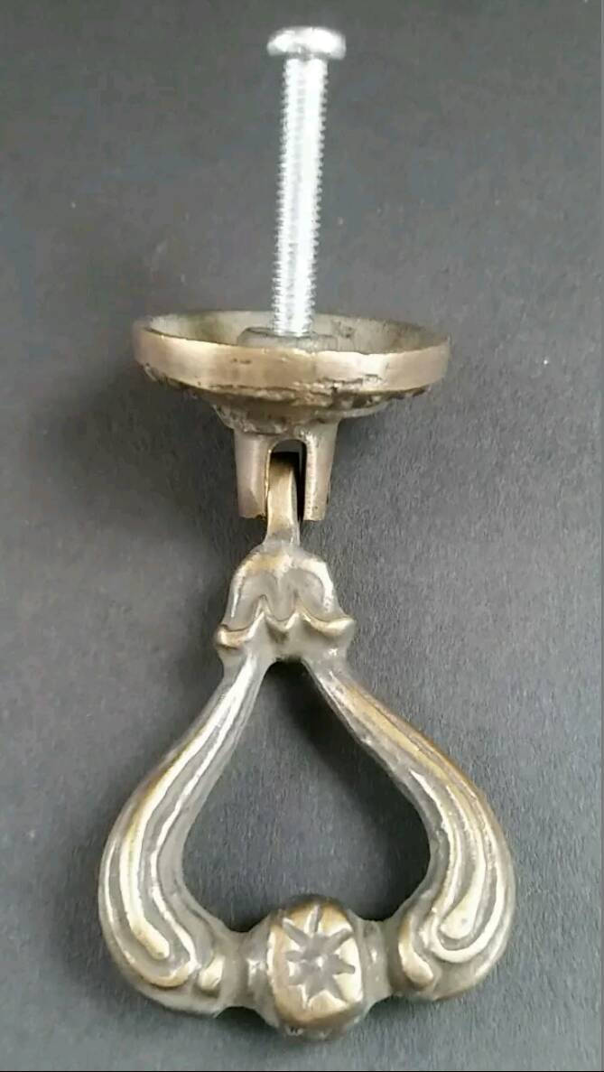 4 Ornate Brass Handles Pulls w Detailed Drop Ring Victorian, French Antique Vintage Style#H11