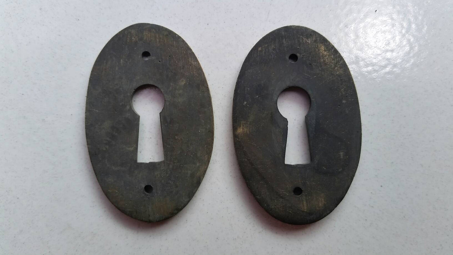 2 Antique Oval Brass Escutcheon ,Fancy Keyhole Cover,Door Locks,Drawer,French Country #E18