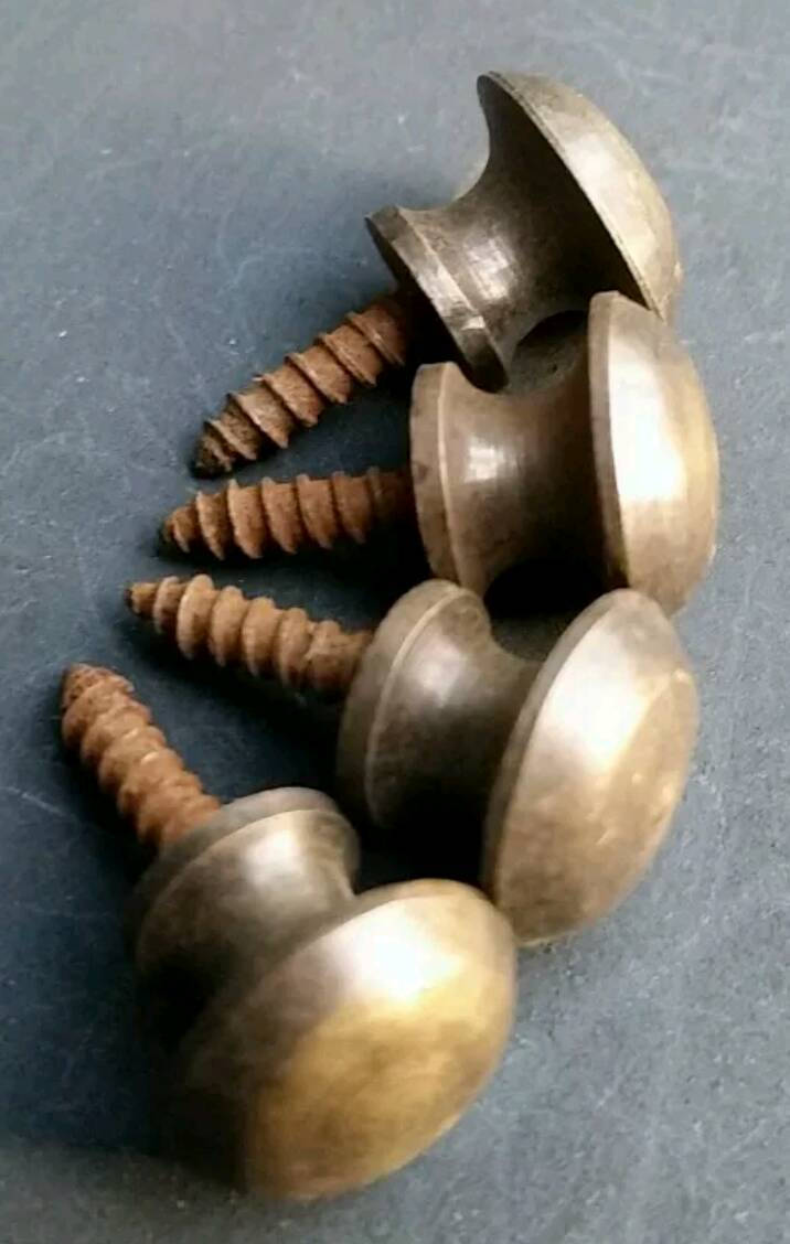 4 Antique Style VERY SMALL Style Barrister Bookcase Knobs Pulls 7/16" dia. Solid Tarnished Brass #K