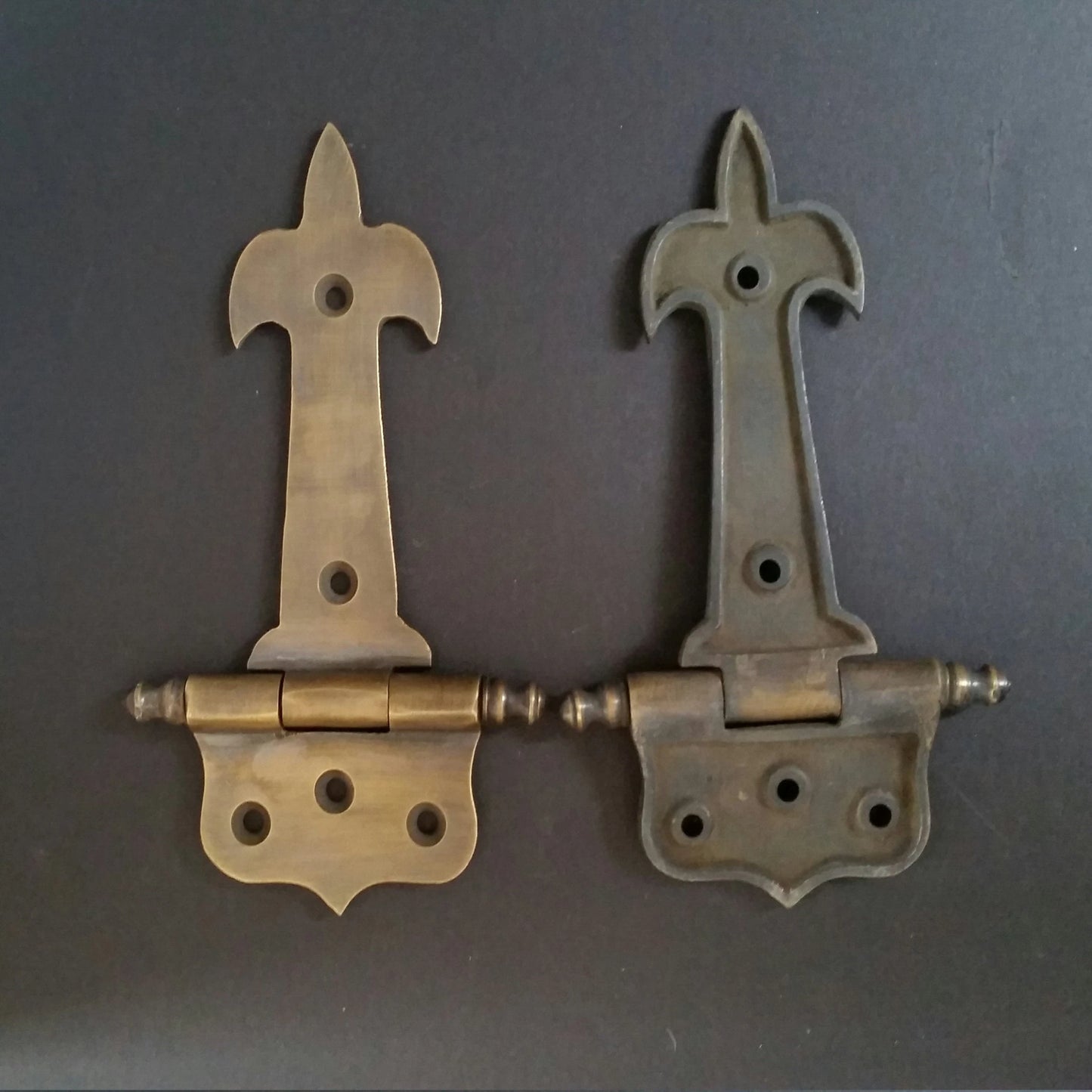 2 Antique Style Brass French Fleur de Lis Finial Tip,Cabinet,Door Hinges, Kitchen 4 3/4" #Z28