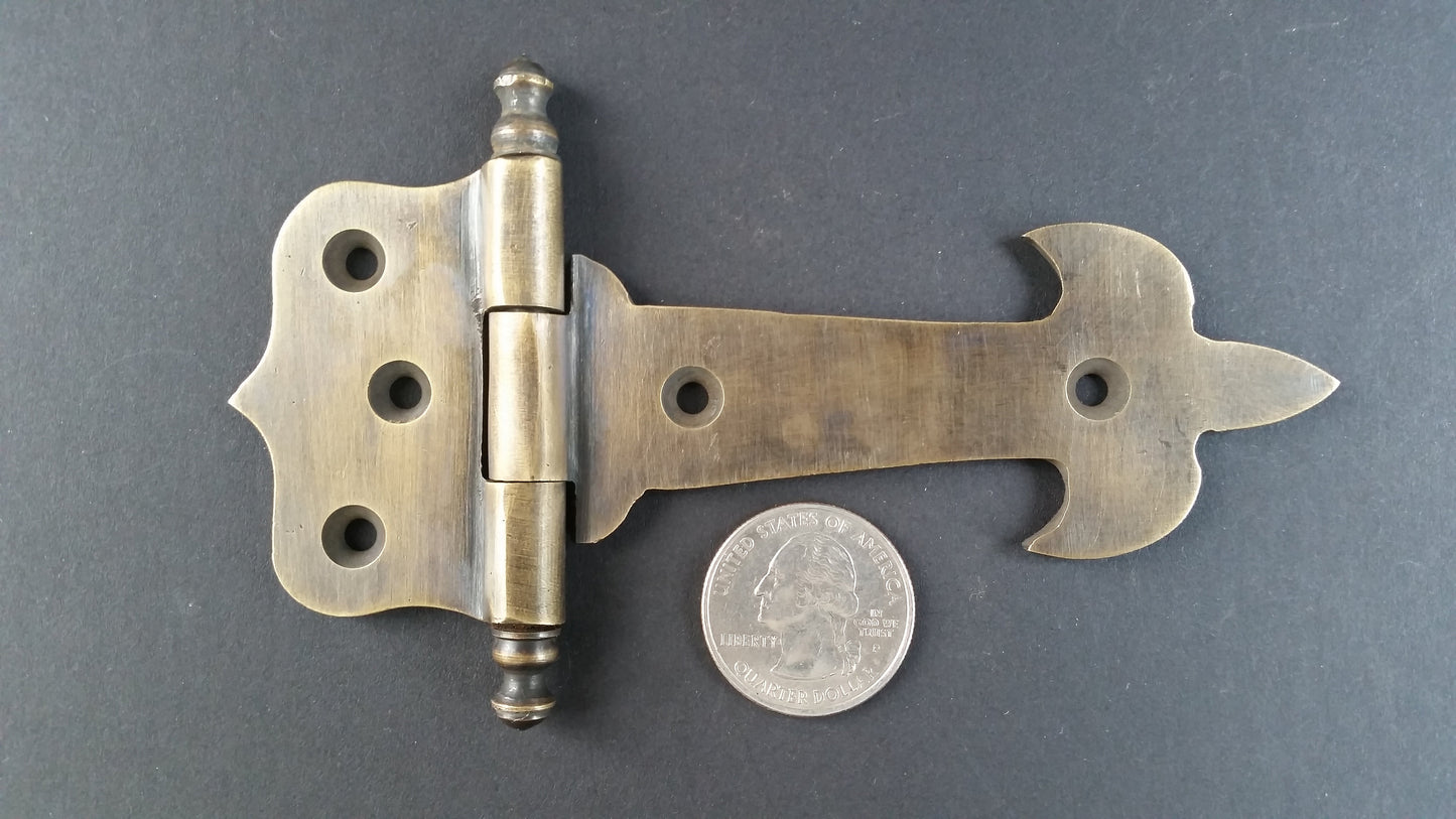 2 Antique Style Brass French Fleur de Lis Finial Tip,Cabinet,Door Hinges, Kitchen 4 3/4" #Z28