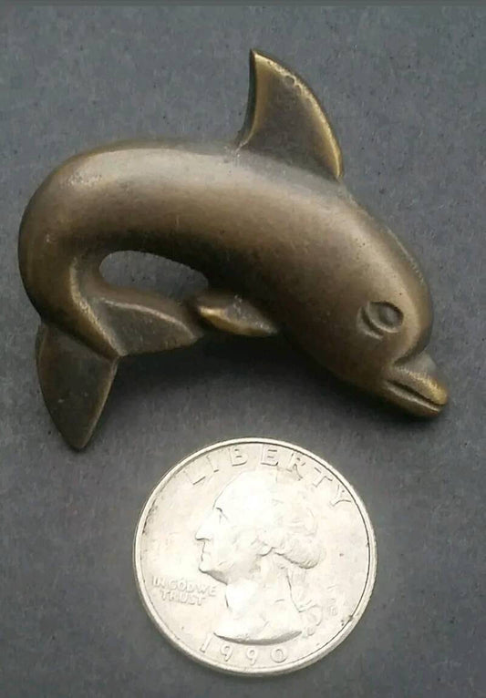2 Jumping Dolphin Brass Knobs Handles Pulls Ocean, Beach, Seaside, Nautical Hardware 1" x 2" #K16