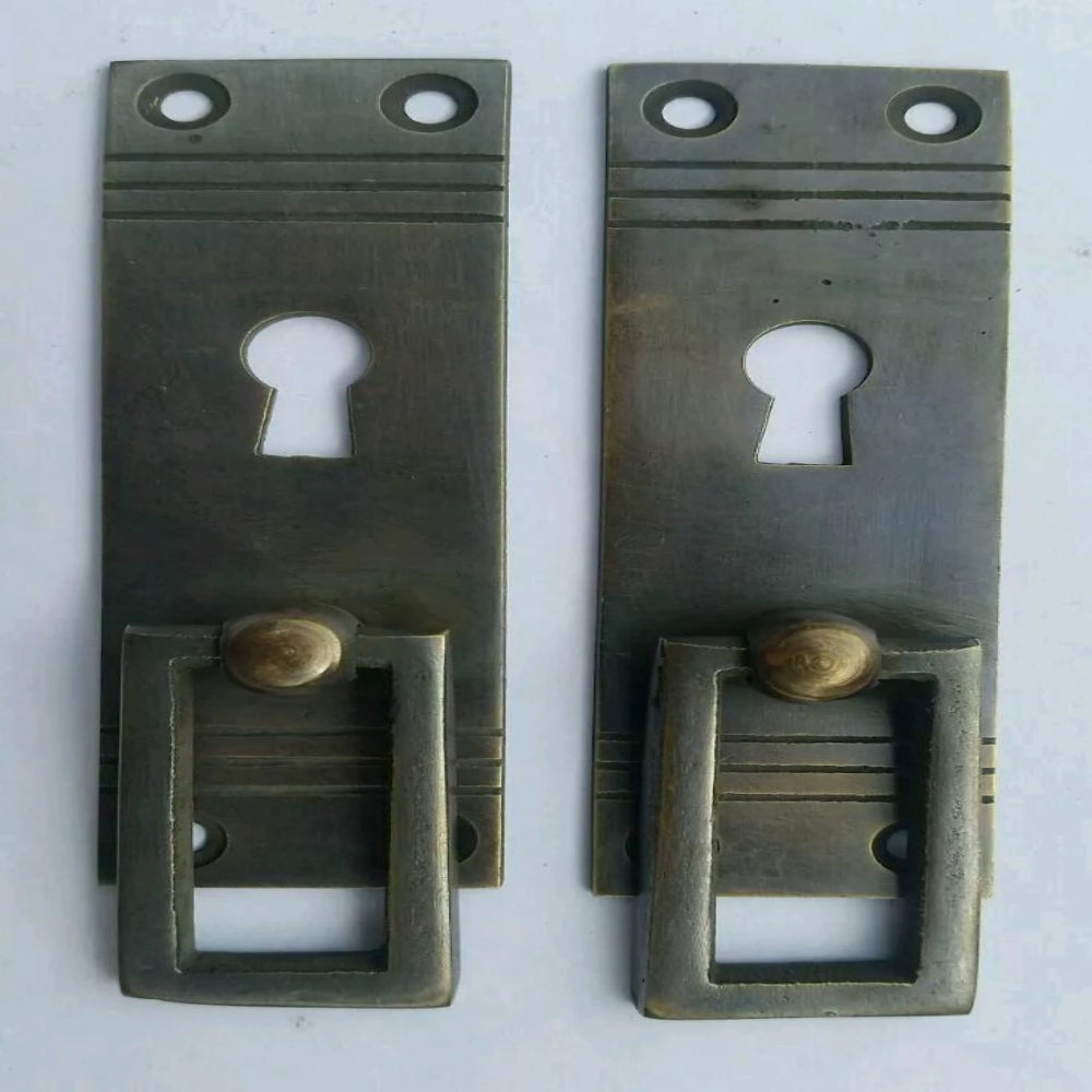 4 Arts and Crafts Mission Brass Handle ,Pulls in Antique Style w. Escutcheon key hole #H31