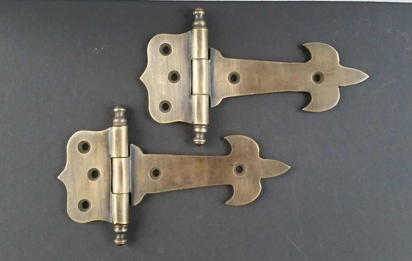 2 Antique Style Brass French Fleur de Lis Finial Tip,Cabinet,Door Hinges, Kitchen 4 3/4" #Z28
