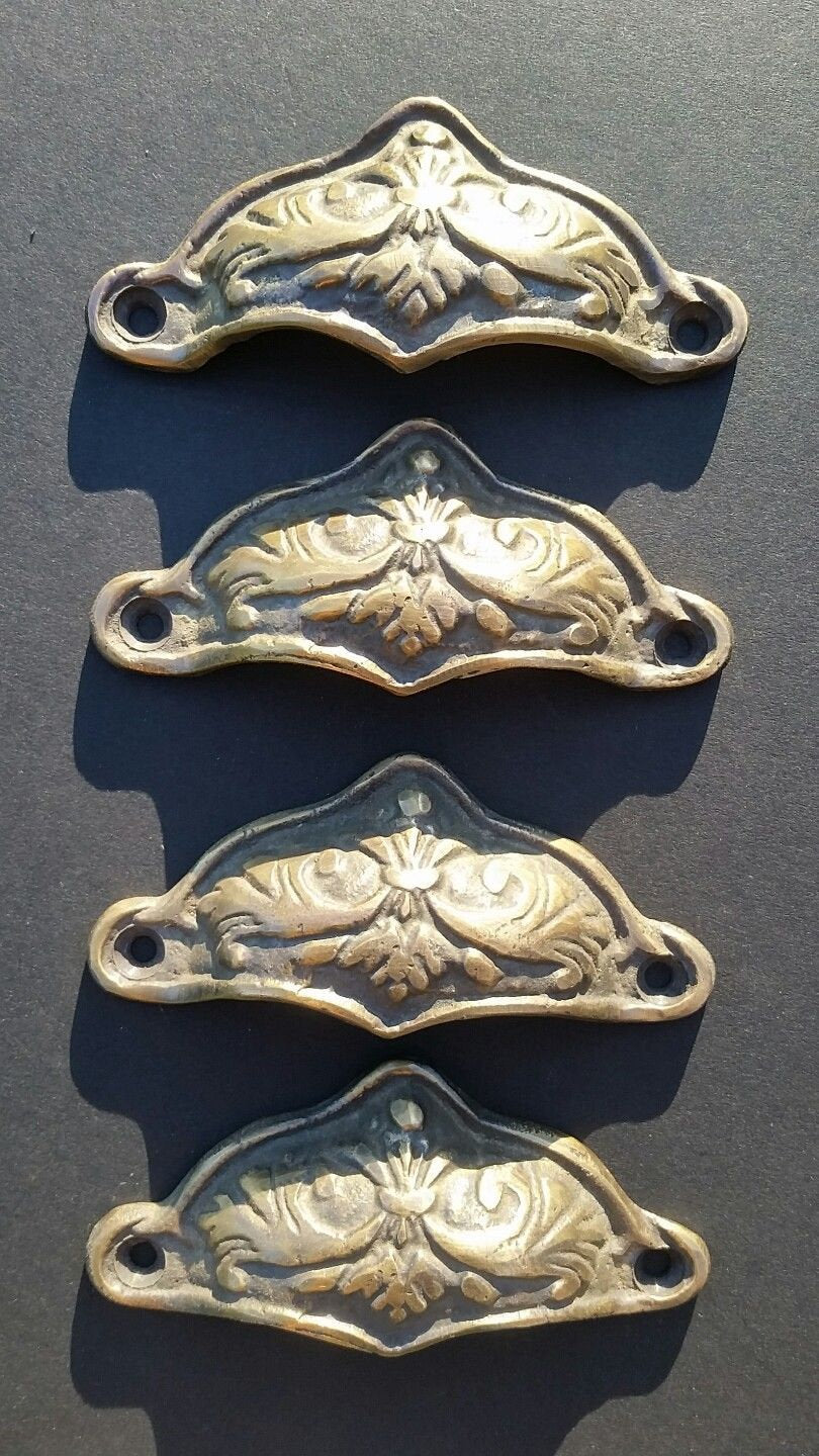 4 Brass Antique Style Victorian Swag Apothecary Cabinet Drawer Handle Pulls 3-5/8"wide #A10
