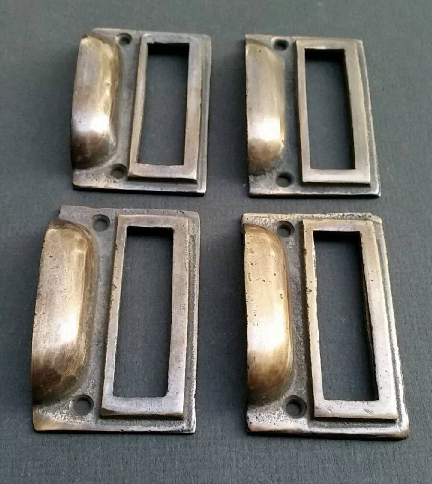 4 Antique style Card File Cabinet Handle, File Label Holders, Cup Bin Pull Handles, Organizing #F1