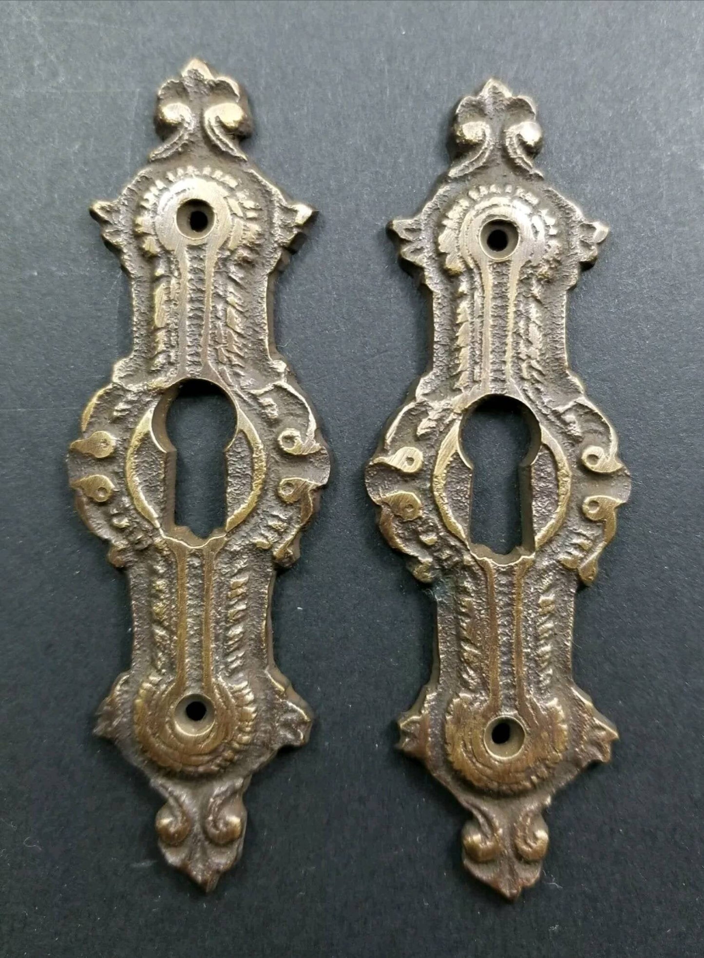 2 Antique, Brass, Keyhole Cover, French Escutcheons, Hardware, Doors and locks 3 1/4" #E20