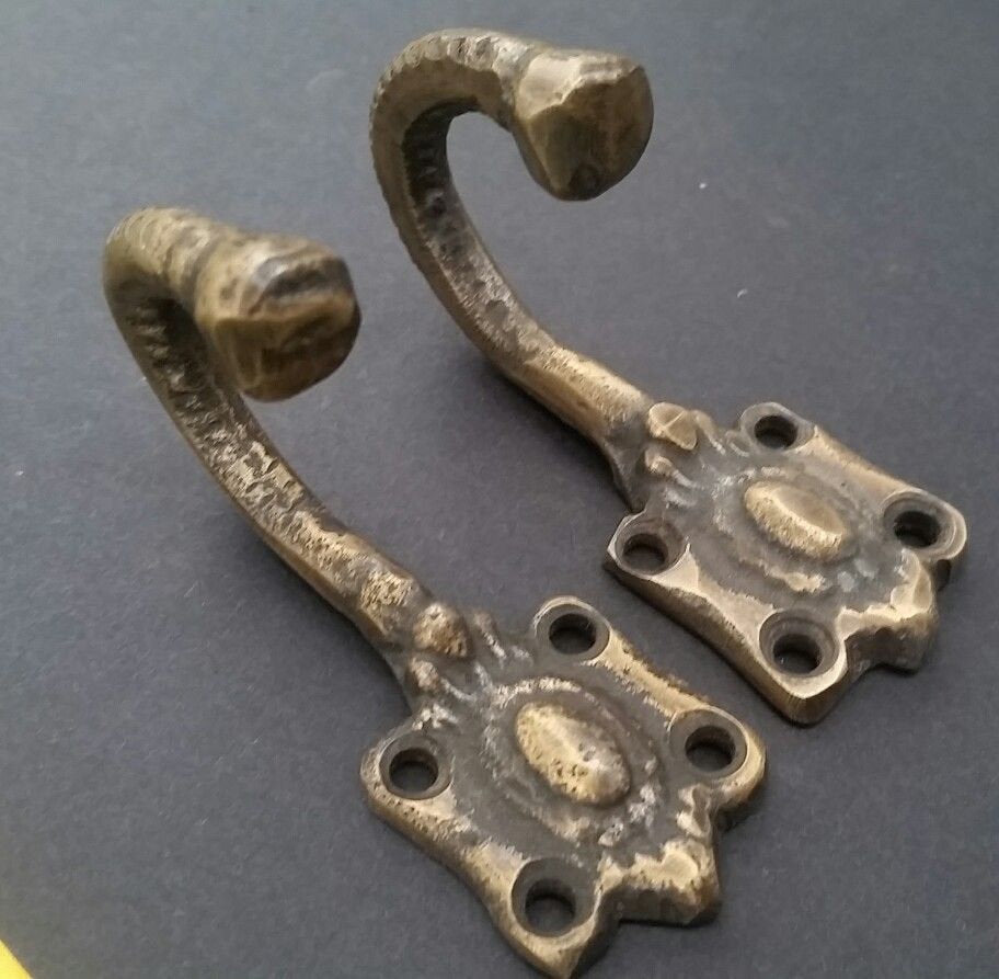 2 Single Coat Hat Hooks Unique Antique Style Ornate Backplate 2-1/2" long #C4