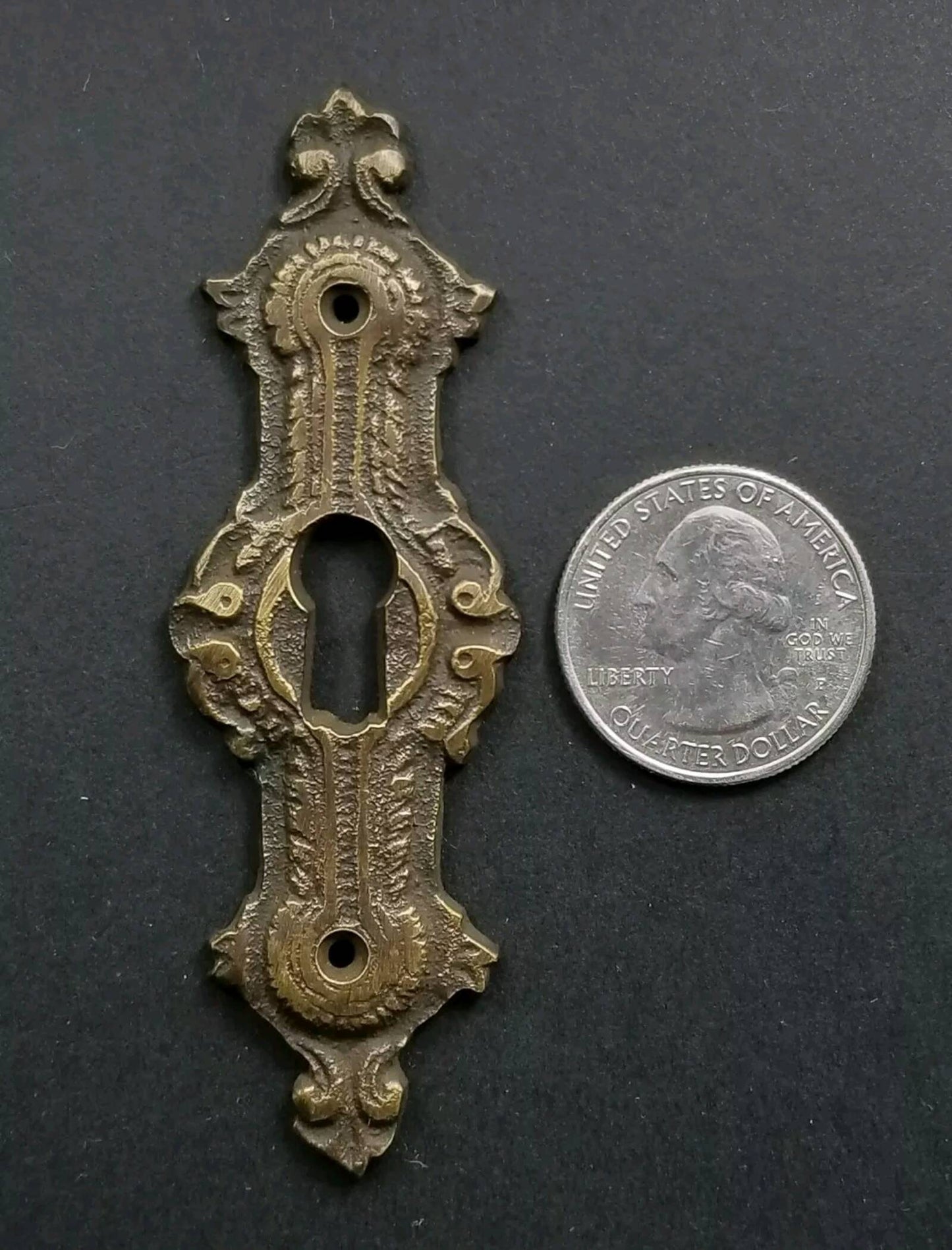 2 Antique, Brass, Keyhole Cover, French Escutcheons, Hardware, Doors and locks 3 1/4" #E20