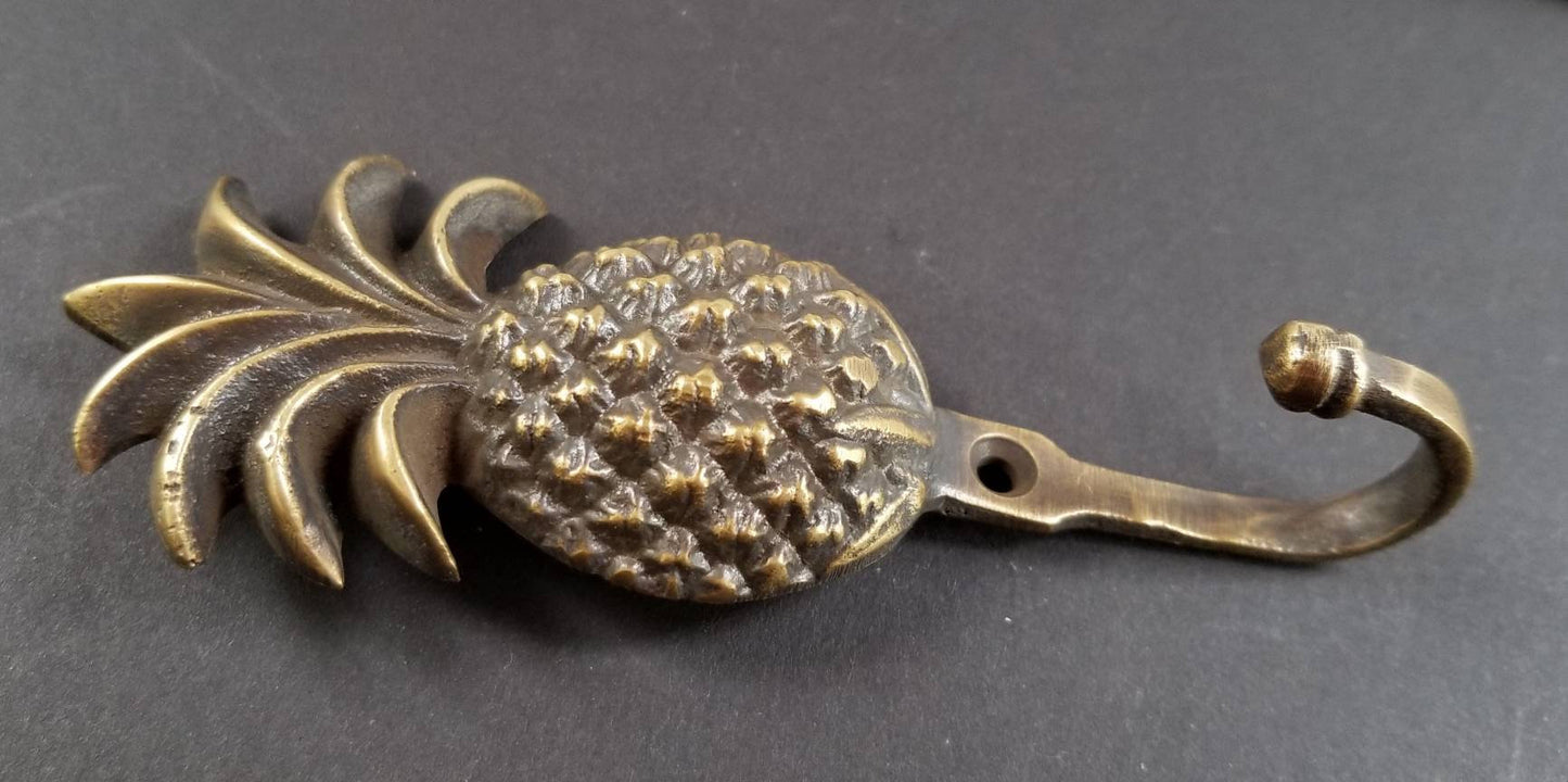 4 1/4" PINEAPPLE Design ,Strong HOOK Hanger, Brass Coat Hat Towel, Hanger, Tropical Décor, Robe #C13