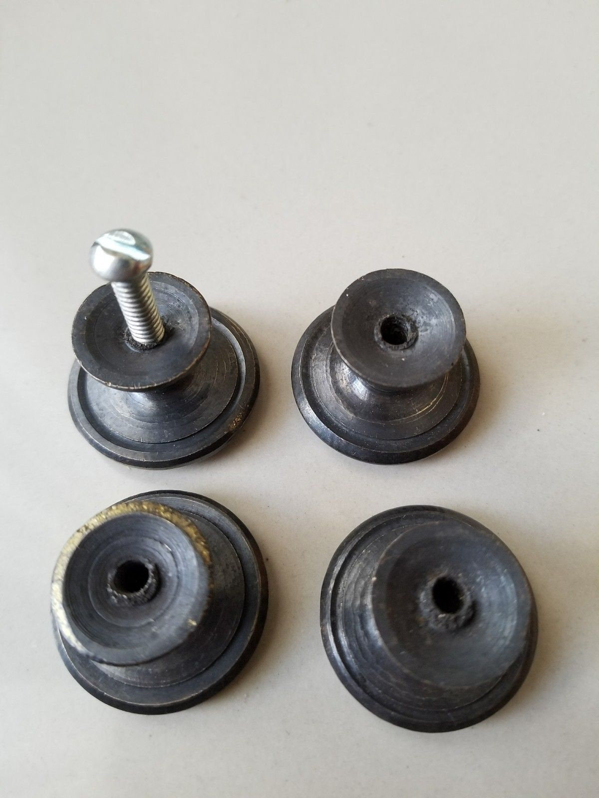 4 Antique Style Brass Cabinet Knobs Cupboard Drawer Round Pull Handle 1-3/16" dia. #K21