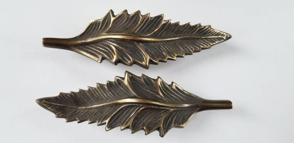Pair of American Beech Leaf handle pulls 4"long overall, organic natural design #P7