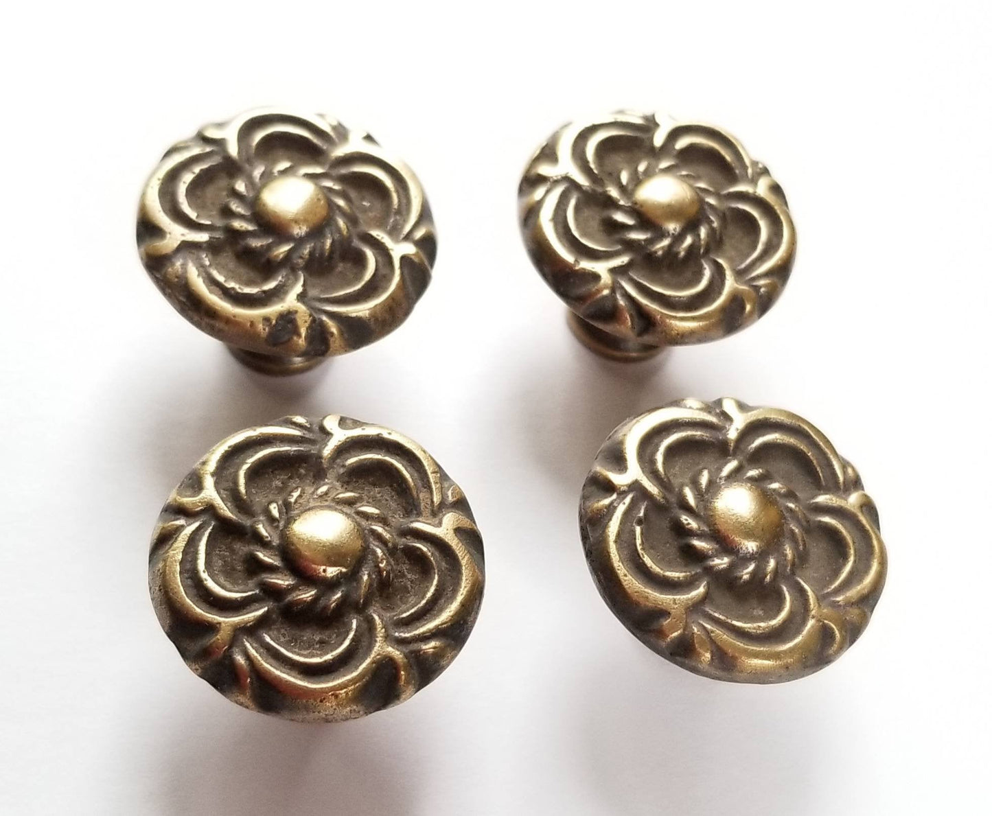 4 Antique Vintage Style French Provincial Brass Floral Knobs Pulls Handles #K19