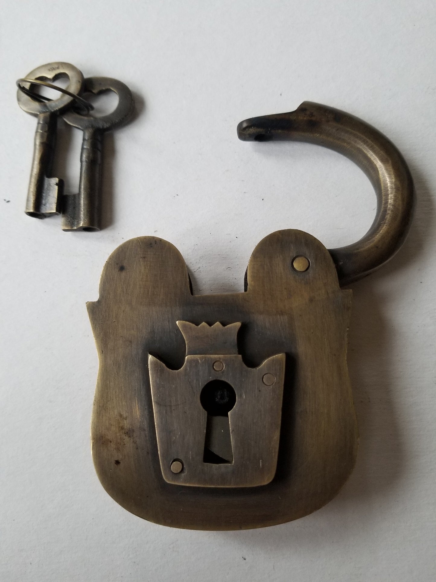 4" PADLOCK Vintage style old antique solid brass 2 key heavy age lock #L5